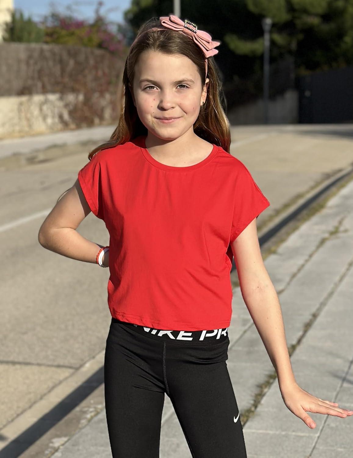 image:imageZaclotre Girls Crop Tops Batwing Short Sleeve T Shirt Quick Dry Drop Shoulder Basic Tees Workout Athletic ShirtsRed