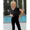Zaclotre Girls Crop Tops Batwing Short Sleeve T Shirt Quick Dry Drop Shoulder Basic Tees Workout Athletic Shirts(Black)