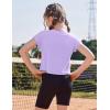 Zaclotre Girls Crop Tops Batwing Short Sleeve T Shirt Quick Dry Drop Shoulder Basic Tees Workout Athletic Shirts(Lavender)