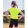 Zaclotre Girls Crop Tops Batwing Short Sleeve T Shirt Quick Dry Drop Shoulder Basic Tees Workout Athletic Shirts(Neon Green)