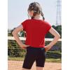 Zaclotre Girls Crop Tops Batwing Short Sleeve T Shirt Quick Dry Drop Shoulder Basic Tees Workout Athletic Shirts(Red)