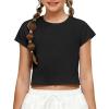 Zaclotre Girls Crop Tops Batwing Short Sleeve T Shirt Quick Dry Drop Shoulder Basic Tees Workout Athletic Shirts(Black)