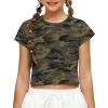 Zaclotre Girls Crop Tops Batwing Short Sleeve T Shirt Quick Dry Drop Shoulder Basic Tees Workout Athletic Shirts(Camouflage)