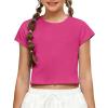 Zaclotre Girls Crop Tops Batwing Short Sleeve T Shirt Quick Dry Drop Shoulder Basic Tees Workout Athletic Shirts(Hot Pink)