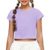 Zaclotre Girls Crop Tops Batwing Short Sleeve T Shirt Quick Dry Drop Shoulder Basic Tees Workout Athletic Shirts(Lavender)