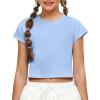 Zaclotre Girls Crop Tops Batwing Short Sleeve T Shirt Quick Dry Drop Shoulder Basic Tees Workout Athletic Shirts(Light Blue)