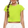 Zaclotre Girls Crop Tops Batwing Short Sleeve T Shirt Quick Dry Drop Shoulder Basic Tees Workout Athletic Shirts(Neon Green)