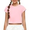Zaclotre Girls Crop Tops Batwing Short Sleeve T Shirt Quick Dry Drop Shoulder Basic Tees Workout Athletic Shirts(Pink)