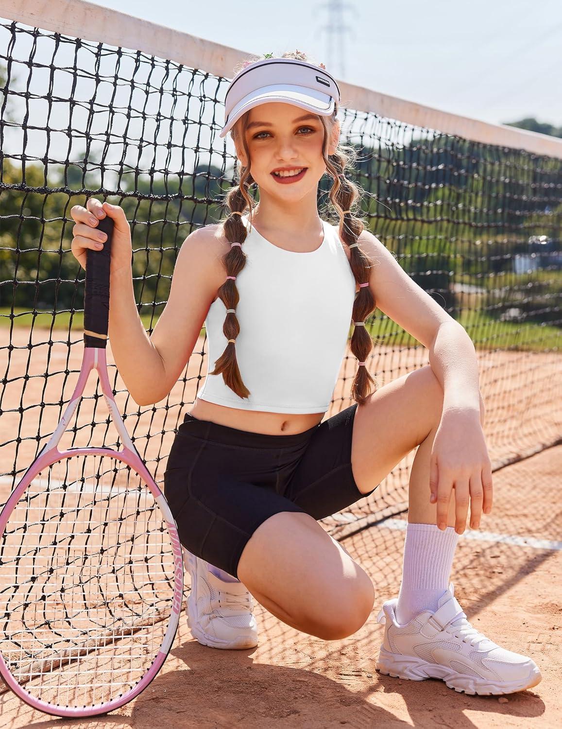 image:imageZaclotre Girls Tank Tops Sleeveless Racerback Crop Tops Double Lined Athletic Shirts for Dance Yoga Workout KidsWhite