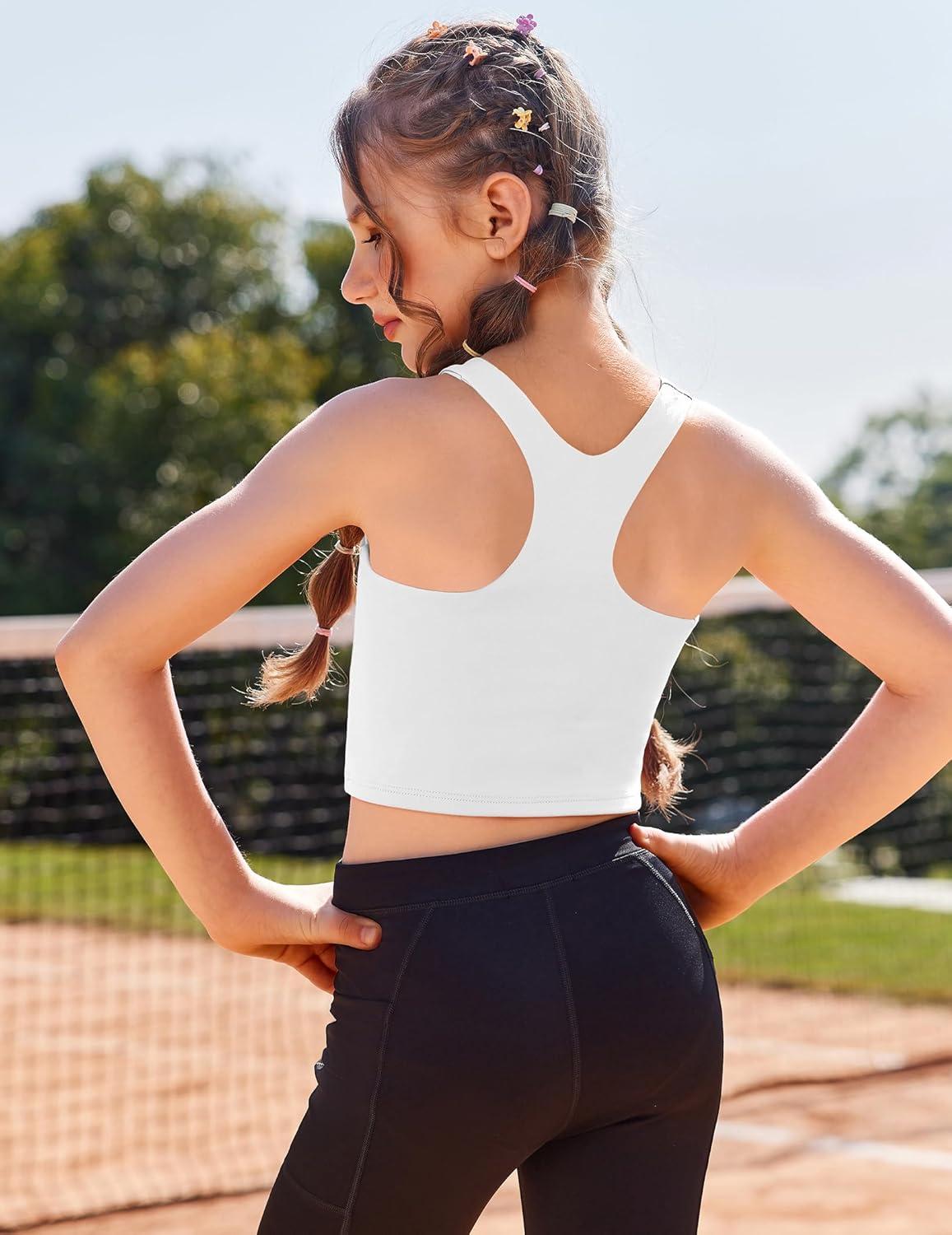 image:imageZaclotre Girls Tank Tops Sleeveless Racerback Crop Tops Double Lined Athletic Shirts for Dance Yoga Workout KidsWhite