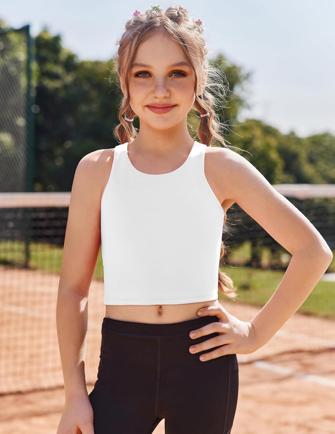 image:imageZaclotre Girls Tank Tops Sleeveless Racerback Crop Tops Double Lined Athletic Shirts for Dance Yoga Workout KidsWhite