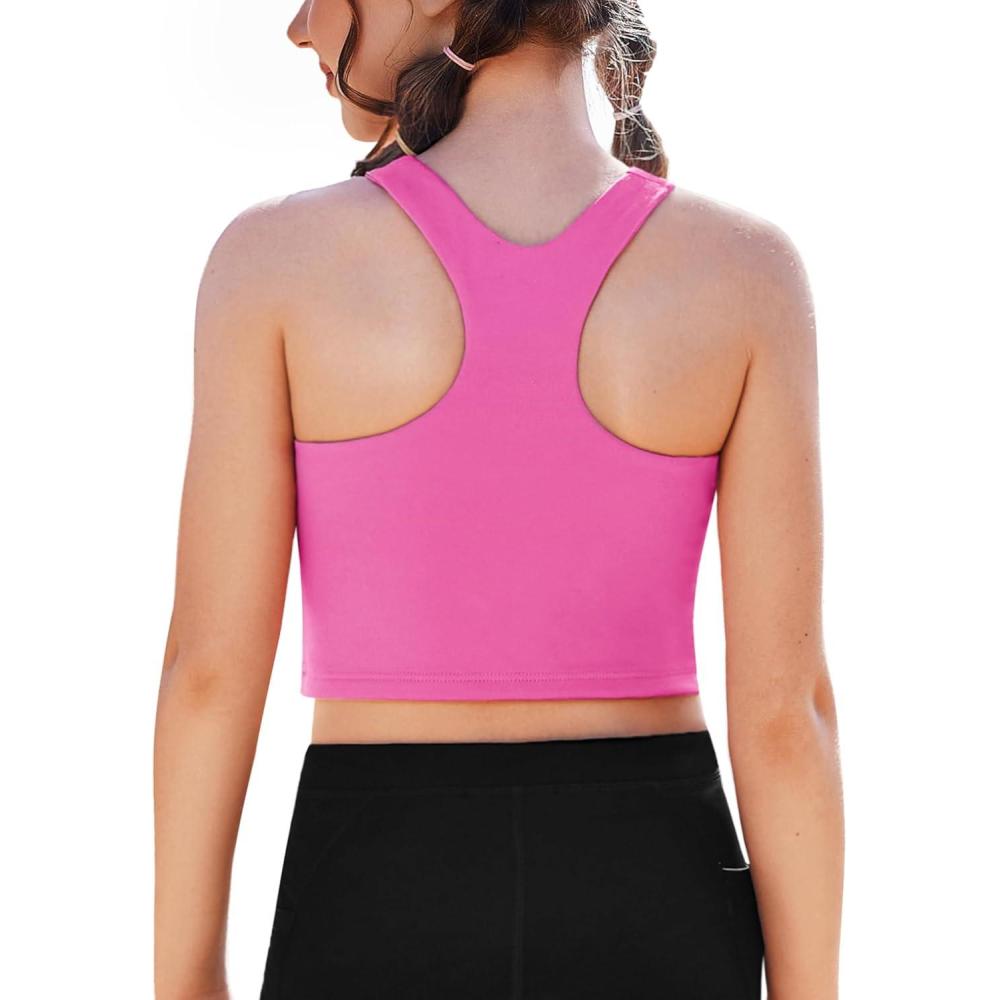 image:imageZaclotre Girls Tank Tops Sleeveless Racerback Crop Tops Double Lined Athletic Shirts for Dance Yoga Workout KidsHot Pink