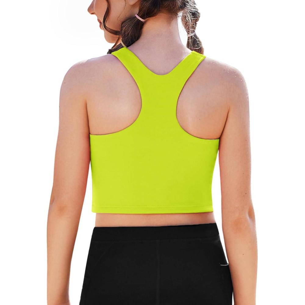 image:imageZaclotre Girls Tank Tops Sleeveless Racerback Crop Tops Double Lined Athletic Shirts for Dance Yoga Workout KidsNeon Green