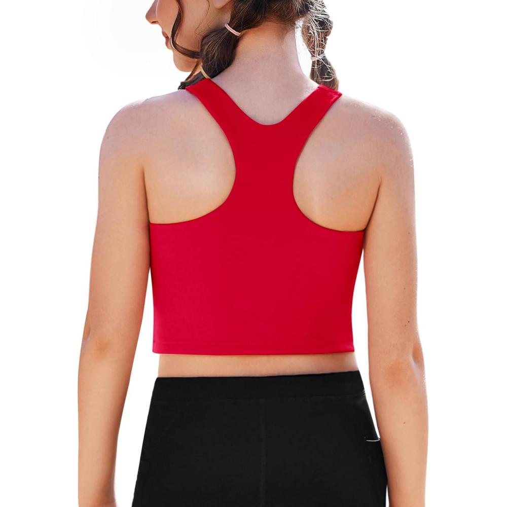 image:imageZaclotre Girls Tank Tops Sleeveless Racerback Crop Tops Double Lined Athletic Shirts for Dance Yoga Workout KidsRed