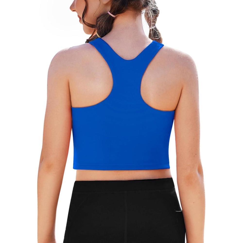 image:imageZaclotre Girls Tank Tops Sleeveless Racerback Crop Tops Double Lined Athletic Shirts for Dance Yoga Workout KidsRoyal Blue