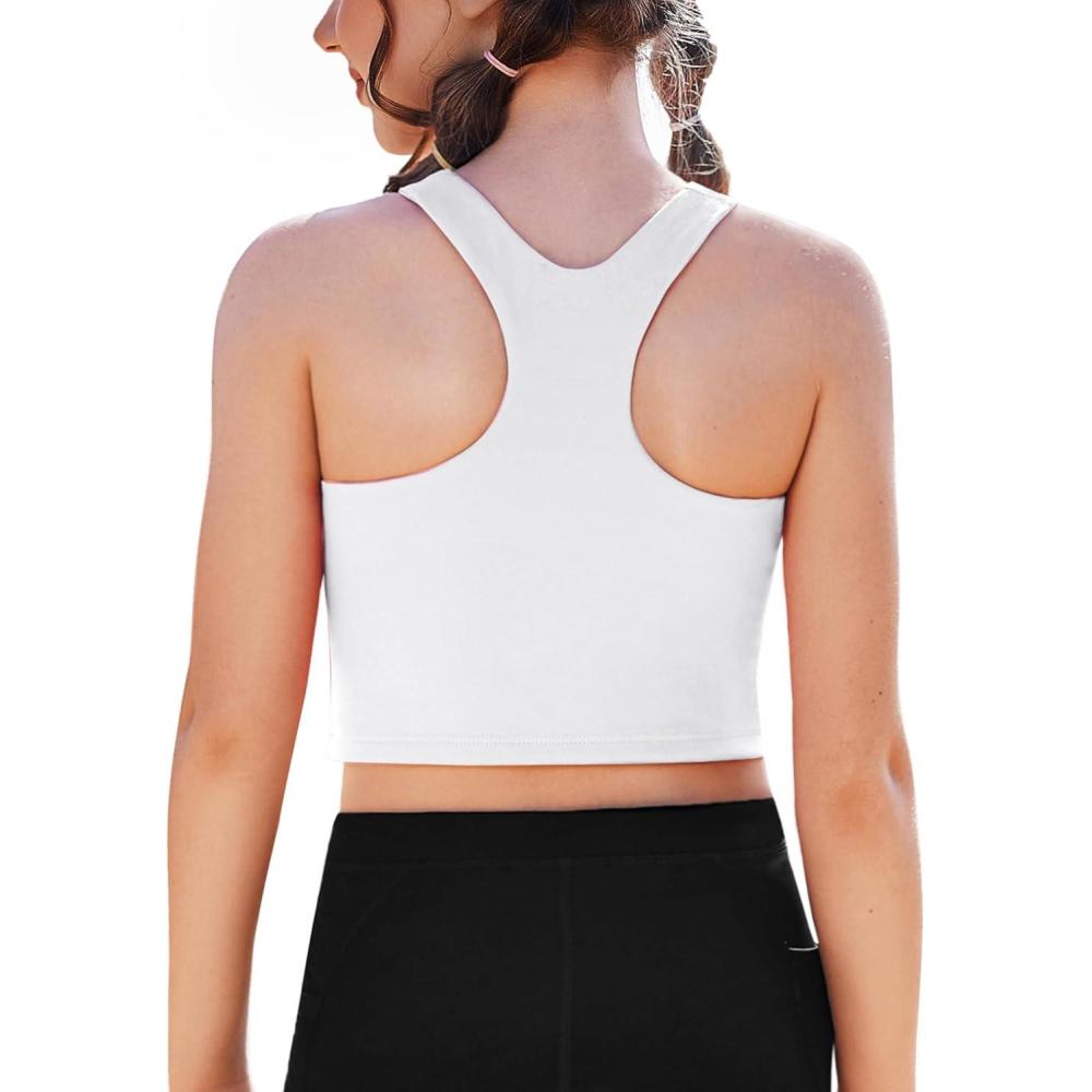 image:imageZaclotre Girls Tank Tops Sleeveless Racerback Crop Tops Double Lined Athletic Shirts for Dance Yoga Workout KidsWhite
