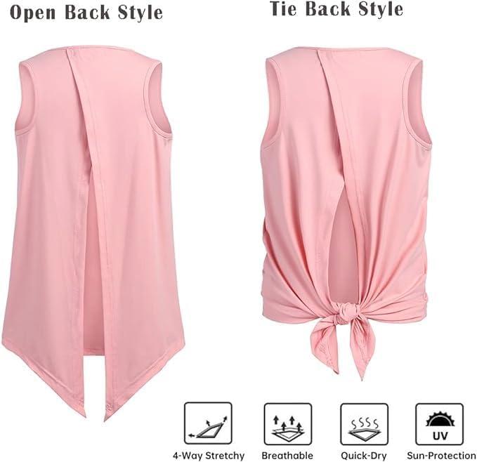image:imageZaclotre Kid Girls Athletic Tank Tops Open Tie Back Sleeveless Workout Running Tennis Sports Shirts 514YearsPink