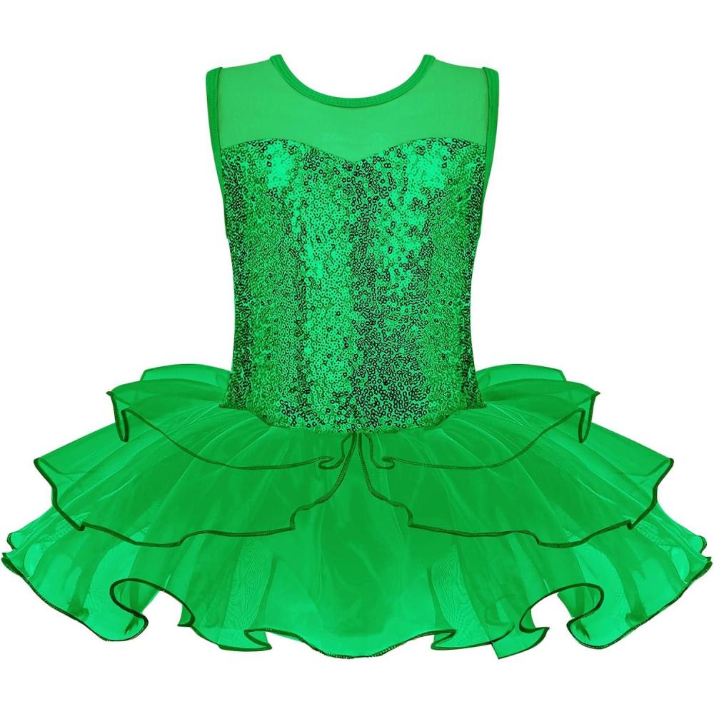 image:imageZaclotre Ballet Leotards for Girls Toddler Sequin Sleevesless Mesh Tutu Dress Ballerina Dance OutfitsGreen