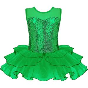 Zaclotre Ballet Leotards for Girls Toddler Sequin Sleevesless Mesh Tutu Dress Ballerina Dance Outfits(Green)