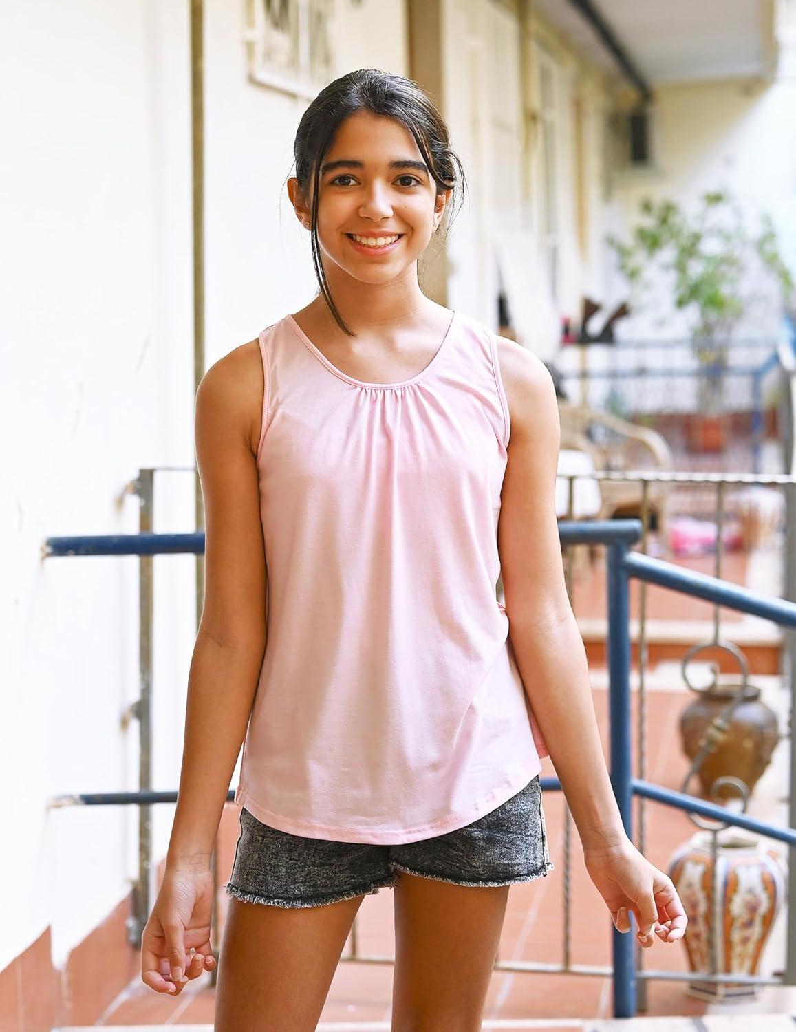 image:imageZaclotre Girls Pleated Racerback Tank Tops Athletic Workout Sport Shirts for Running GymLight Pink