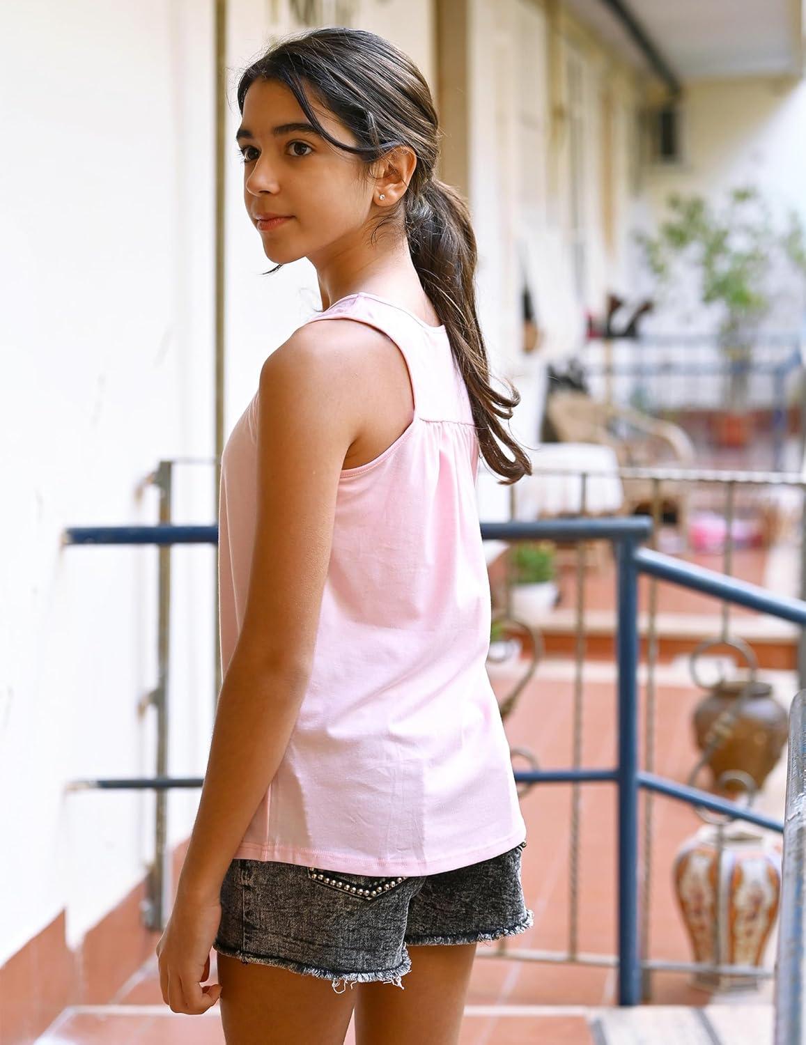 image:imageZaclotre Girls Pleated Racerback Tank Tops Athletic Workout Sport Shirts for Running GymLight Pink