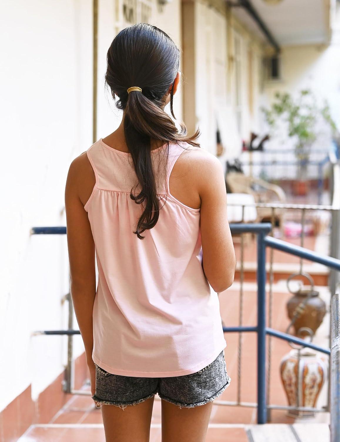 image:imageZaclotre Girls Pleated Racerback Tank Tops Athletic Workout Sport Shirts for Running GymLight Pink