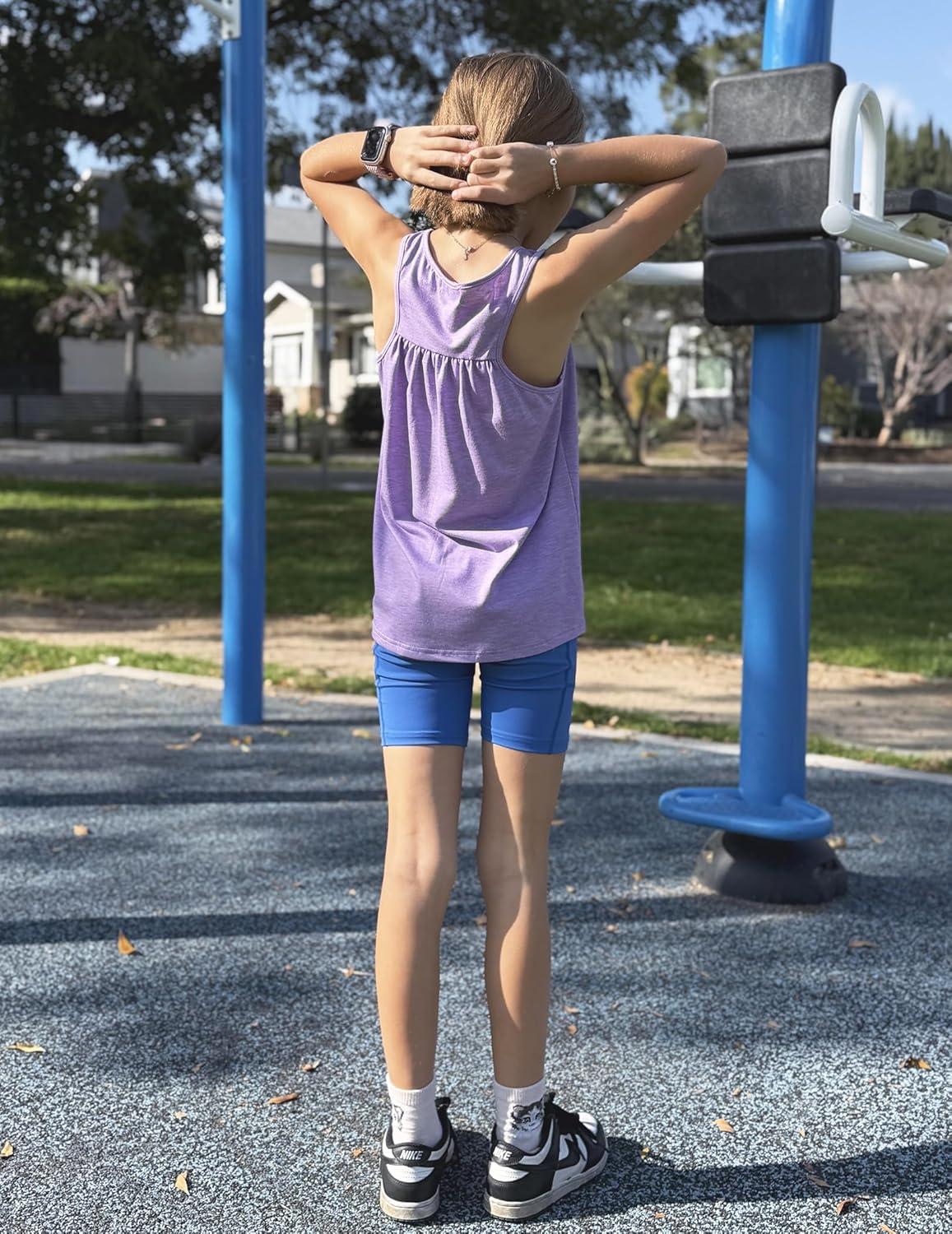 image:imageZaclotre Girls Pleated Racerback Tank Tops Athletic Workout Sport Shirts for Running GymLilac