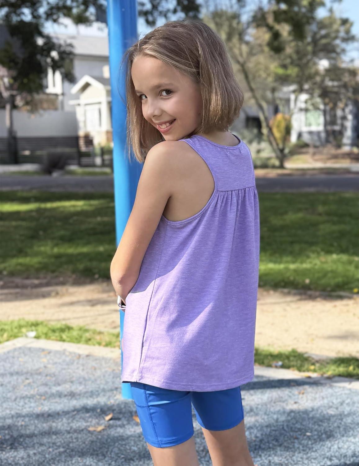 image:imageZaclotre Girls Pleated Racerback Tank Tops Athletic Workout Sport Shirts for Running GymLilac