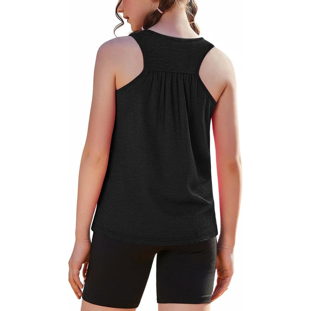 image:imageZaclotre Girls Pleated Racerback Tank Tops Athletic Workout Sport Shirts for Running GymBlack