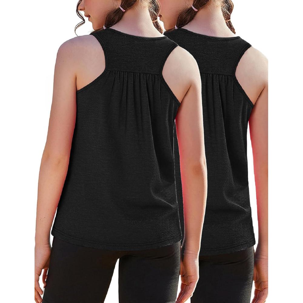 image:imageZaclotre Girls Pleated Racerback Tank Tops Athletic Workout Sport Shirts for Running GymBlack2 Pack