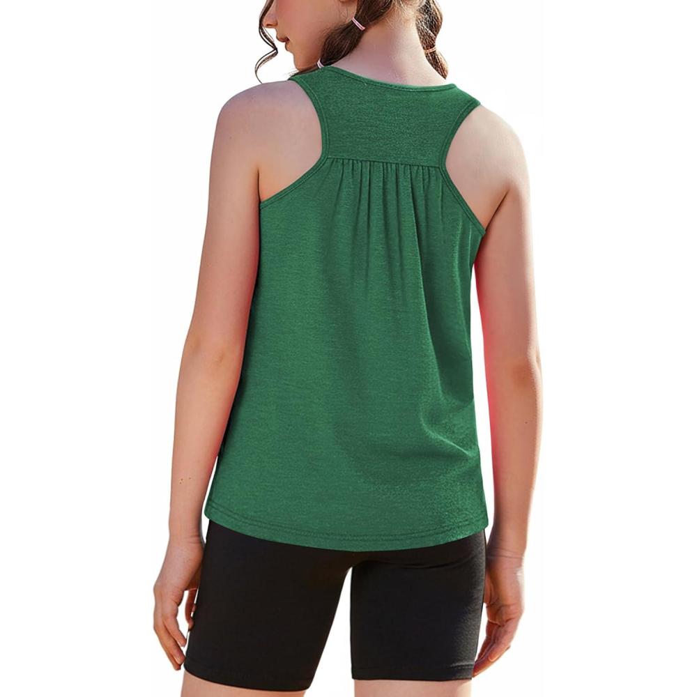 image:imageZaclotre Girls Pleated Racerback Tank Tops Athletic Workout Sport Shirts for Running GymGreen