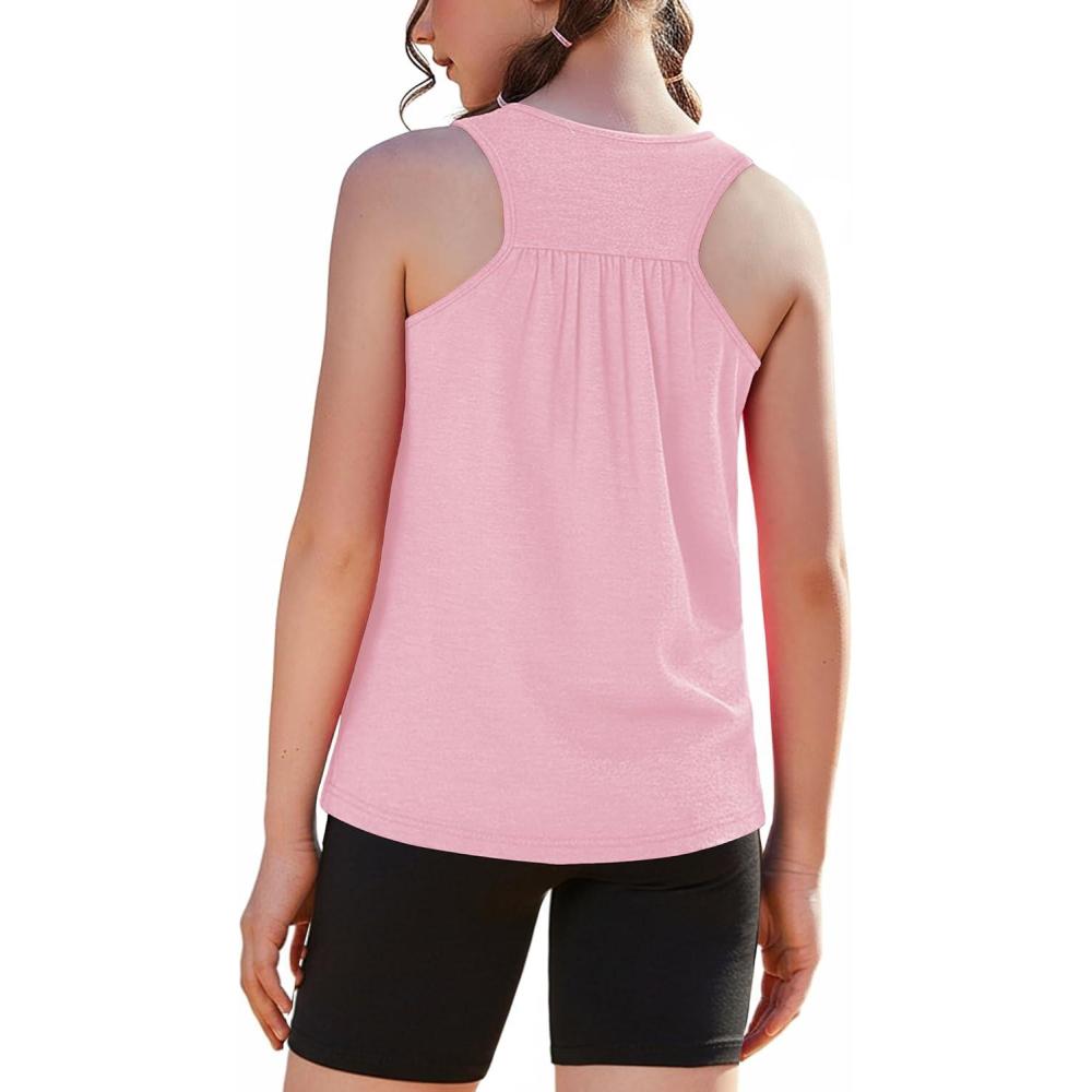 image:imageZaclotre Girls Pleated Racerback Tank Tops Athletic Workout Sport Shirts for Running GymLight Pink