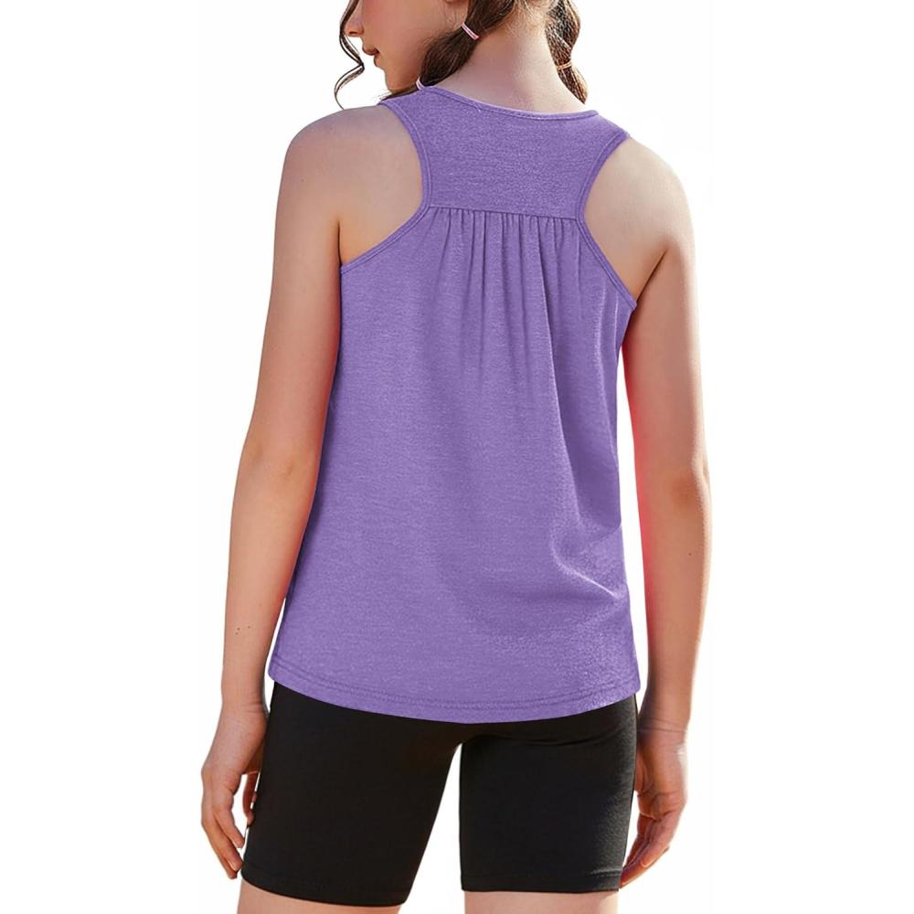 image:imageZaclotre Girls Pleated Racerback Tank Tops Athletic Workout Sport Shirts for Running GymLilac