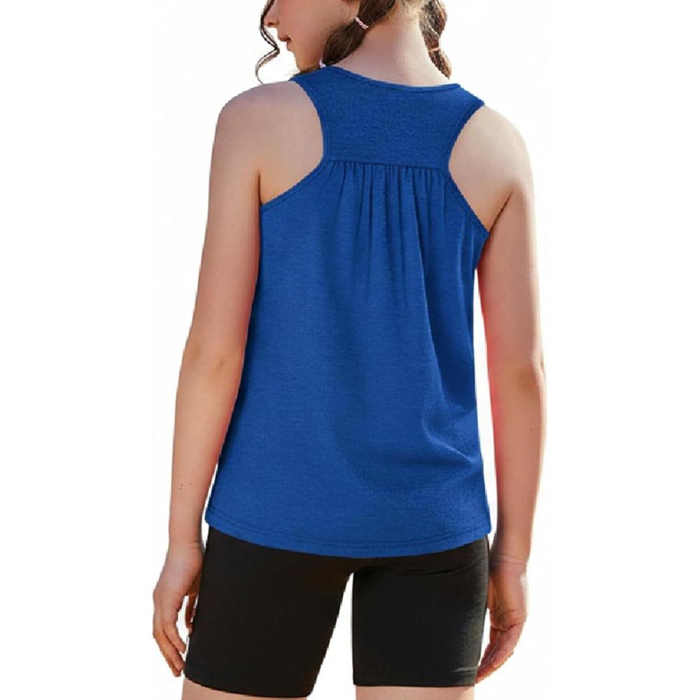 image:imageZaclotre Girls Pleated Racerback Tank Tops Athletic Workout Sport Shirts for Running GymRoyal Blue