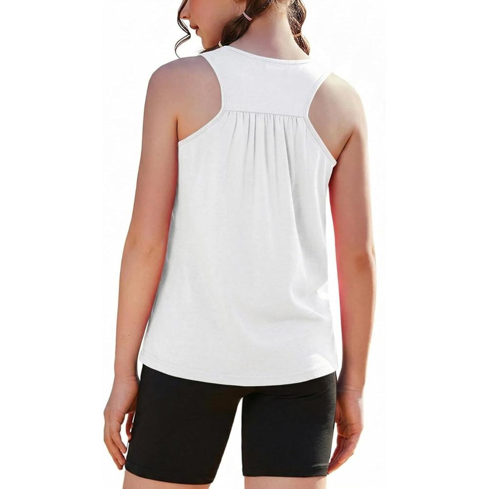 image:imageZaclotre Girls Pleated Racerback Tank Tops Athletic Workout Sport Shirts for Running GymWhite