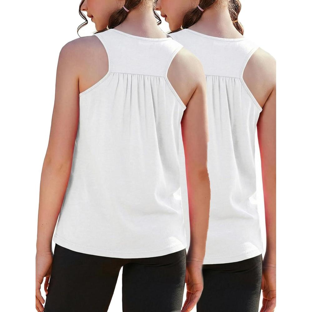 image:imageZaclotre Girls Pleated Racerback Tank Tops Athletic Workout Sport Shirts for Running GymWhite2 Pack