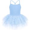 Zaclotre Ballet Leotards for Toddler Girls 4 Layers Cross Back Dance Dress Camisole Tutu Costume(Blue)