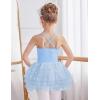 Zaclotre Ballet Leotards for Toddler Girls 4 Layers Cross Back Dance Dress Camisole Tutu Costume(Blue)