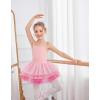 Zaclotre Ballet Leotards for Toddler Girls 4 Layers Cross Back Dance Dress Camisole Tutu Costume(Pink-rose)