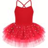 Zaclotre Ballet Leotards for Toddler Girls 4 Layers Cross Back Dance Dress Camisole Tutu Costume(Red)