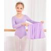 Zaclotre Girls 2PCS Long Sleeve Skirted Leotards with Glitter Tutu Skirt Dance Dress Purple