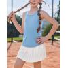 Zaclotre Girls Pleated Racerback Tank Tops Athletic Workout Sport Shirts for Running Gym(Blue)