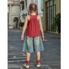 Zaclotre Girls Pleated Racerback Tank Tops Athletic Workout Sport Shirts for Running Gym(Red)