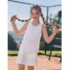 Zaclotre Girls Pleated Racerback Tank Tops Athletic Workout Sport Shirts for Running Gym(White)