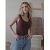 Zaclotre Tank Top Bodysuit for Women Sleeveless Scoop Neck One Piece Jumpsuit Women’s Basic Body Suits(Brown)