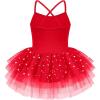 Zaclotre Ballet Leotards for Toddler Girls 4 Layers Cross Back Dance Dress Camisole Tutu Costume(Red)