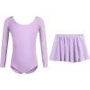 Zaclotre Girls 2PCS Long Sleeve Skirted Leotards with Glitter Tutu Skirt Dance Dress Purple