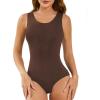 Zaclotre Tank Top Bodysuit for Women Sleeveless Scoop Neck One Piece Jumpsuit Women’s Basic Body Suits(Brown)