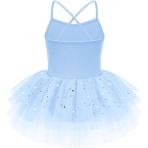 Zaclotre Ballet Leotards for Toddler Girls 4 Layers Cross Back Dance Dress Camisole Tutu Costume(Blue)