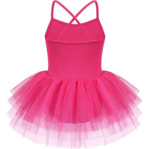 Zaclotre Ballet Leotards for Toddler Girls 4 Layers Cross Back Dance Dress Camisole Tutu Costume(Hot Pink)